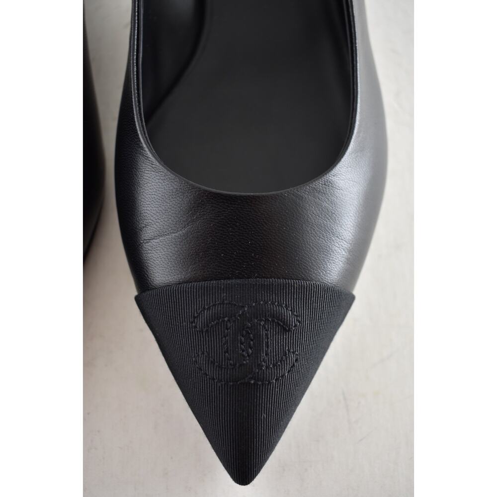Chanel 24A Black Leather CC Logo Coco Sling Slingback Pointed Ballet Flat 38.5 - Picture 11 of 16
